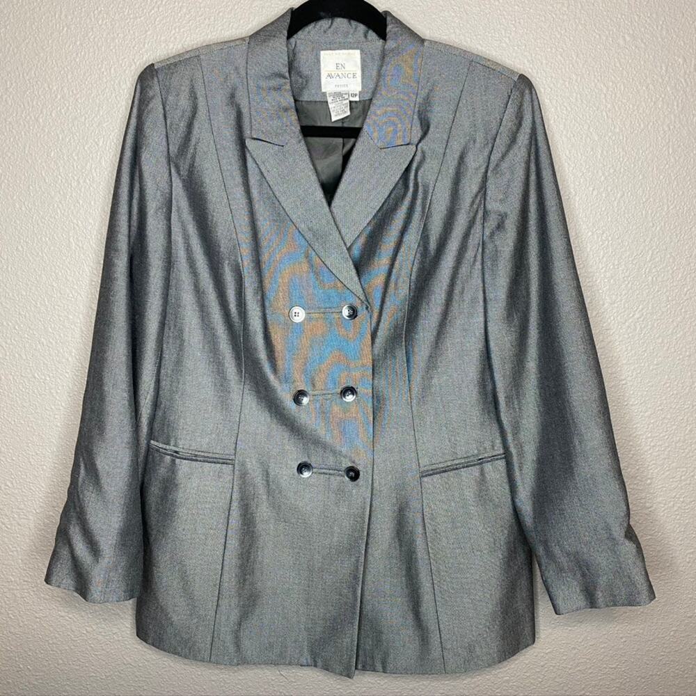 Vintage En Avance Petite Double Breasted Grey Long Sleeve 90s Women Blazer 12P